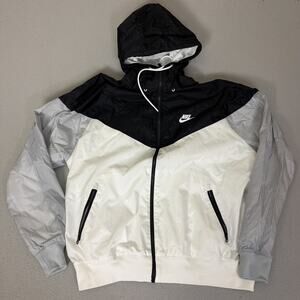 Nike Windrunner Hooded Jacket Men’s Large Black Gray White Full Zip Windbreaker